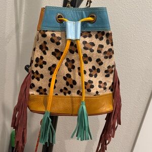Leopard Print Bucket Bag with Fringe